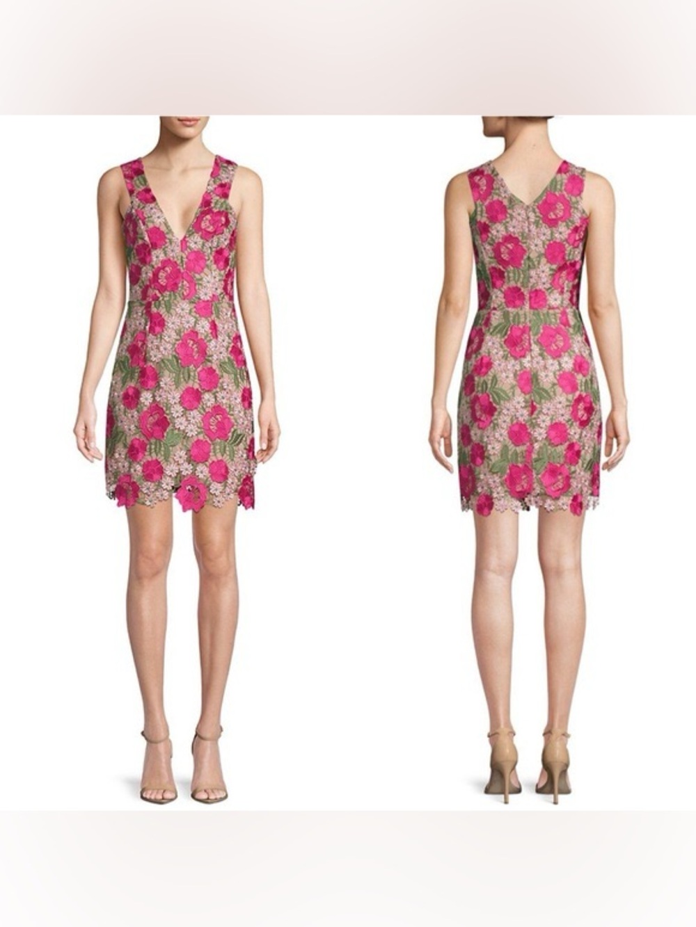 NWT OCCASION by DEX - Fuchsia Roses Lace Sheath Dress. V-neck.
